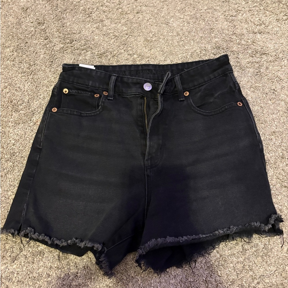 American Eagle Outfitters Black Denim Frayed Hem Shorts